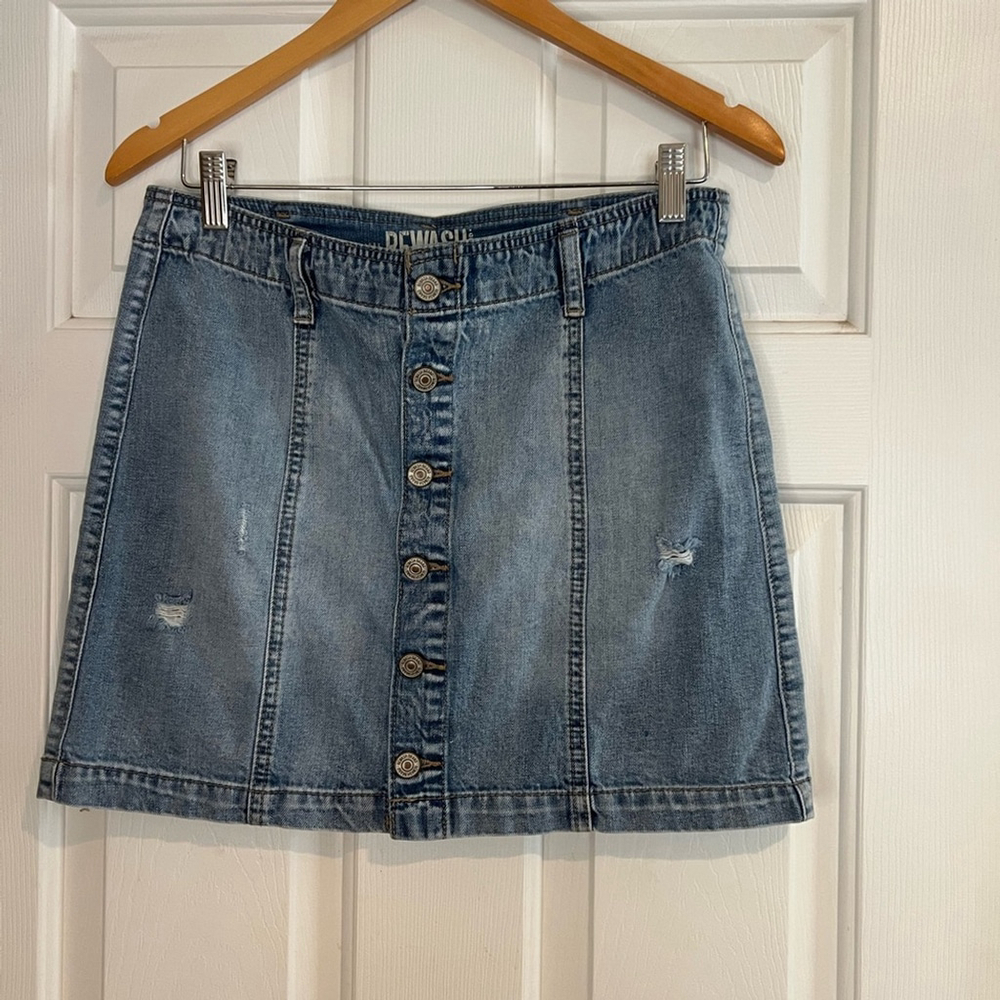 Rewash Denim Button-Front Skirt